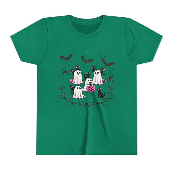 Ghost Cat Shirt, Girls Halloween T-Shirt, Halloween Ghost Cat Shirts Funny Black Cat Halloween Tee Cats Lovers Gift Youth Trick Treat Tshirt