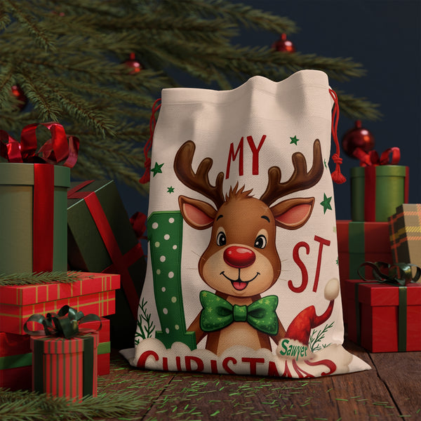 Personalized Christmas Gift Bag, Holiday Gift Sack, First Christmas Keepsake, Reusable Santa Bag, Custom Name Gift Pouch