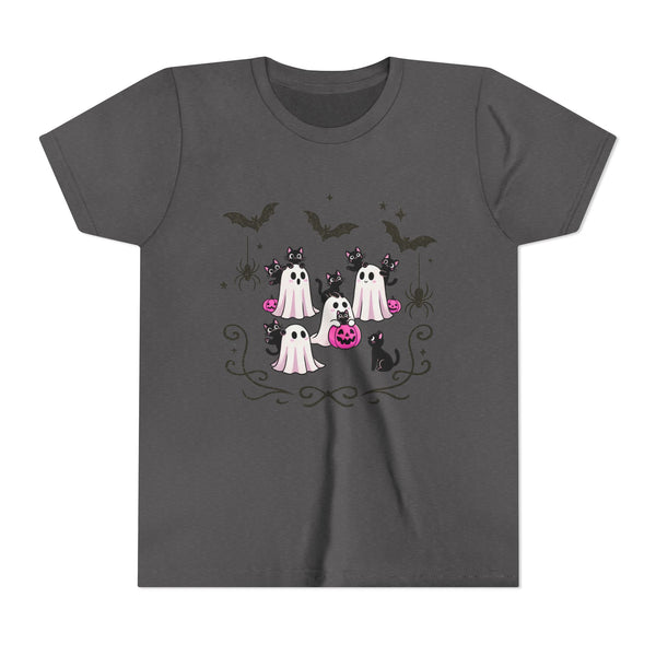 Ghost Cat Shirt, Girls Halloween T-Shirt, Halloween Ghost Cat Shirts Funny Black Cat Halloween Tee Cats Lovers Gift Youth Trick Treat Tshirt
