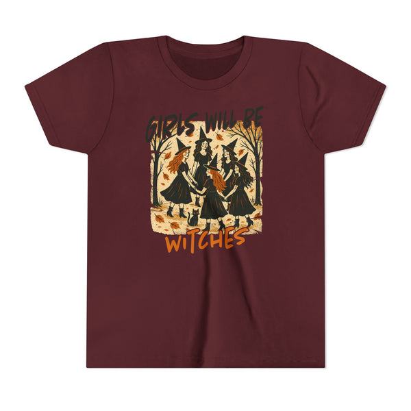 Girls Will Be Witches Shirt Vintage Halloween Witch Tee Funny Witch Tee Halloween Youth T-Shirt Witchy Vibes Shirt Halloween Witch Girls Top