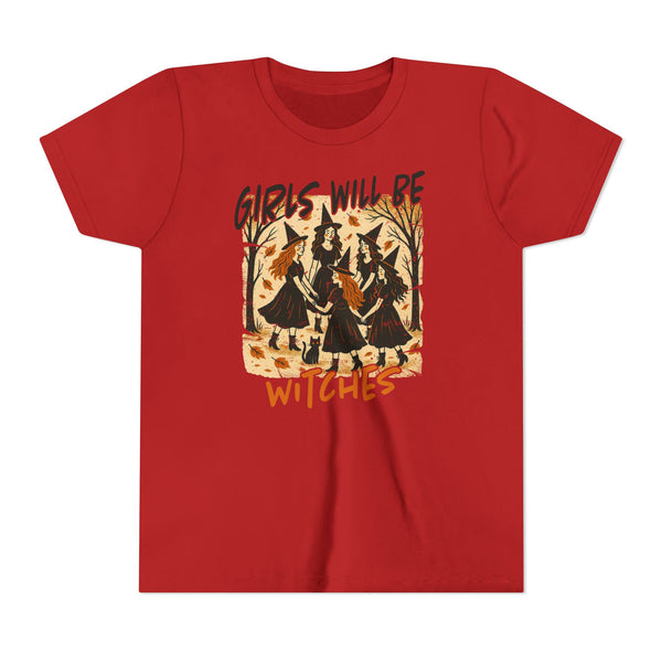 Girls Will Be Witches Shirt Vintage Halloween Witch Tee Funny Witch Tee Halloween Youth T-Shirt Witchy Vibes Shirt Halloween Witch Girls Top
