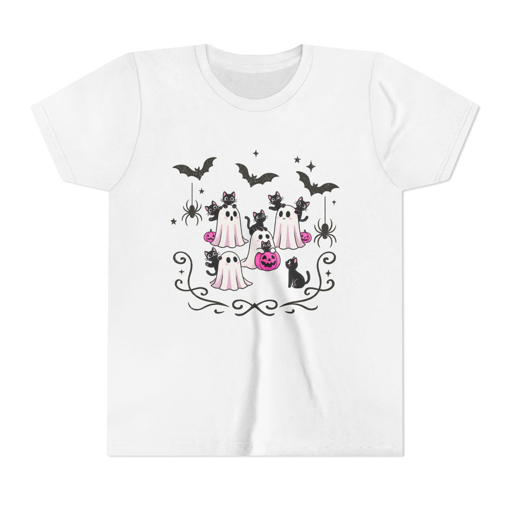 Ghost Cat Shirt, Girls Halloween T-Shirt, Halloween Ghost Cat Shirts Funny Black Cat Halloween Tee Cats Lovers Gift Youth Trick Treat Tshirt