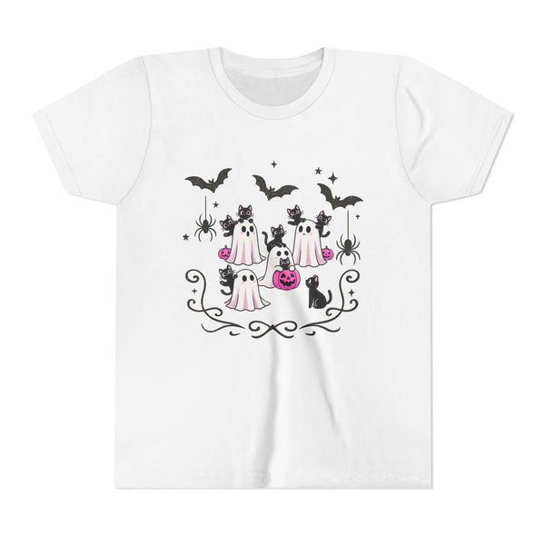 Ghost Cat Shirt, Girls Halloween T-Shirt, Halloween Ghost Cat Shirts Funny Black Cat Halloween Tee Cats Lovers Gift Youth Trick Treat Tshirt