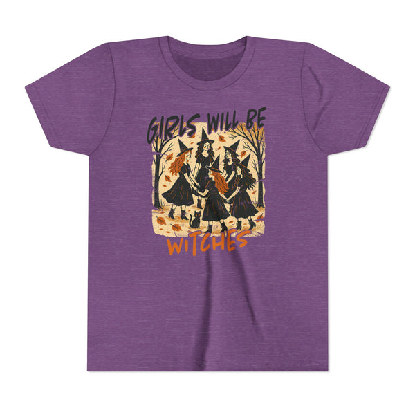 Girls Will Be Witches Shirt Vintage Halloween Witch Tee Funny Witch Tee Halloween Youth T-Shirt Witchy Vibes Shirt Halloween Witch Girls Top