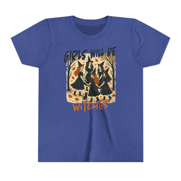 Girls Will Be Witches Shirt Vintage Halloween Witch Tee Funny Witch Tee Halloween Youth T-Shirt Witchy Vibes Shirt Halloween Witch Girls Top
