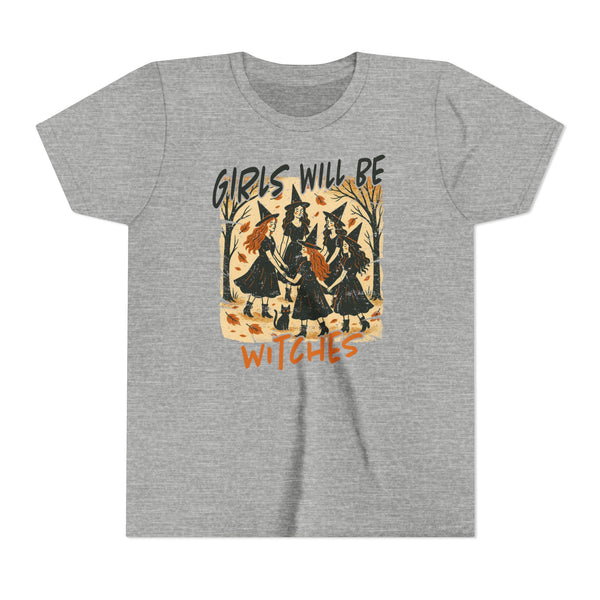 Girls Will Be Witches Shirt Vintage Halloween Witch Tee Funny Witch Tee Halloween Youth T-Shirt Witchy Vibes Shirt Halloween Witch Girls Top