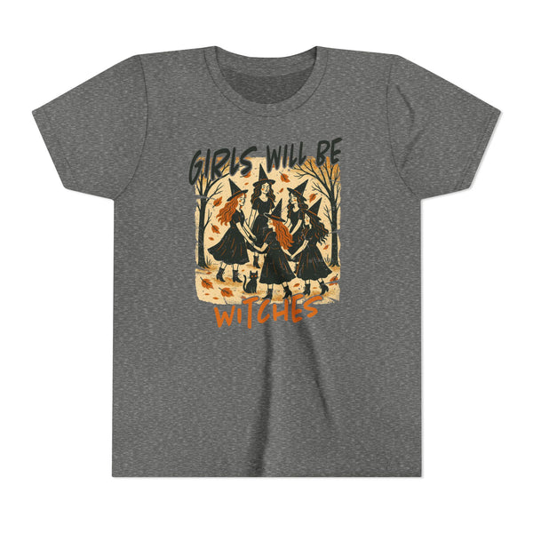 Girls Will Be Witches Shirt Vintage Halloween Witch Tee Funny Witch Tee Halloween Youth T-Shirt Witchy Vibes Shirt Halloween Witch Girls Top
