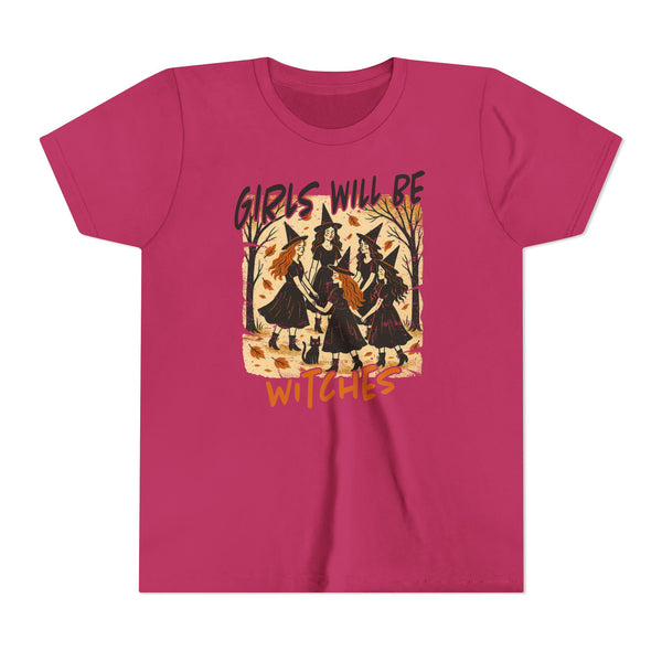 Girls Will Be Witches Shirt Vintage Halloween Witch Tee Funny Witch Tee Halloween Youth T-Shirt Witchy Vibes Shirt Halloween Witch Girls Top