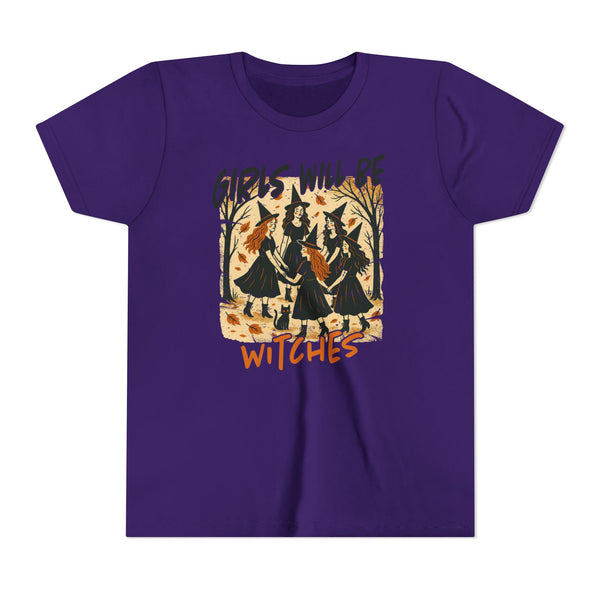Girls Will Be Witches Shirt Vintage Halloween Witch Tee Funny Witch Tee Halloween Youth T-Shirt Witchy Vibes Shirt Halloween Witch Girls Top