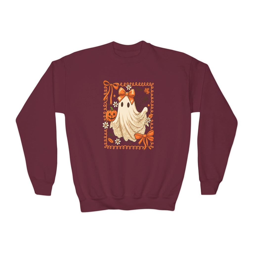 Lace Ghost Halloween Sweatshirt Kids Ghost Shirt Ghost Lover Sweatshirt Girl Halloween Sweater Cute Halloween Shirt Youth Vintage Sweatshirt