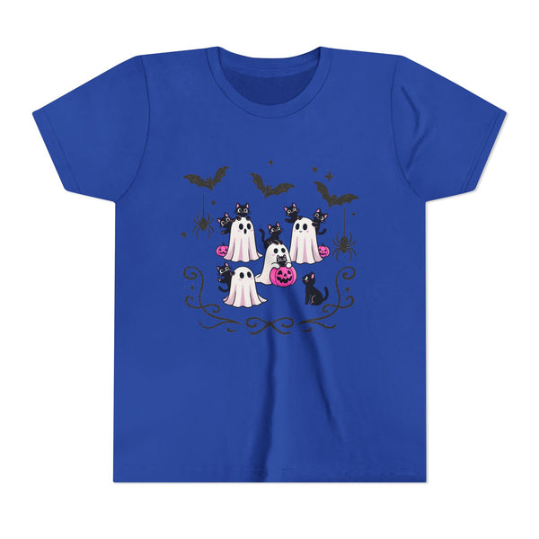 Ghost Cat Shirt, Girls Halloween T-Shirt, Halloween Ghost Cat Shirts Funny Black Cat Halloween Tee Cats Lovers Gift Youth Trick Treat Tshirt