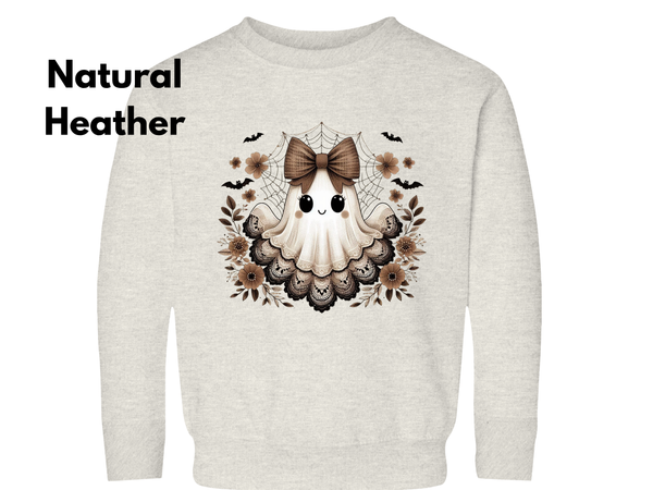 Halloween Ghost Sweatshirt, Halloween Ghost Winter Shirt, Toddler Lace Ghost Spooky Season Sweater Halloween Cute Girl Outfit Halloween Gift