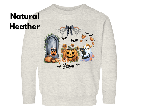 Halloween Black Cat & Ghost Sweatshirt, Halloween Ghost Sweater, Spooky Season Cat Winter Shirt Halloween Cute Girl Outfit Cats Sweatshirts