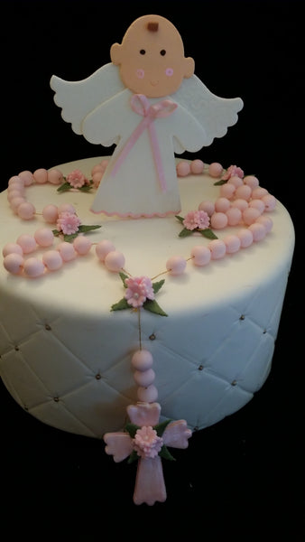 Angel and Rosary Cake Topper for Baptism and First Communion Angels Cake Decorations - C T B