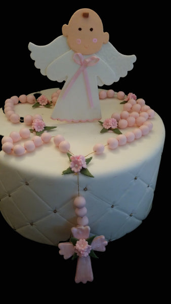 Angel and Rosary Cake Topper for Baptism and First Communion Angels Cake Decorations - C T B