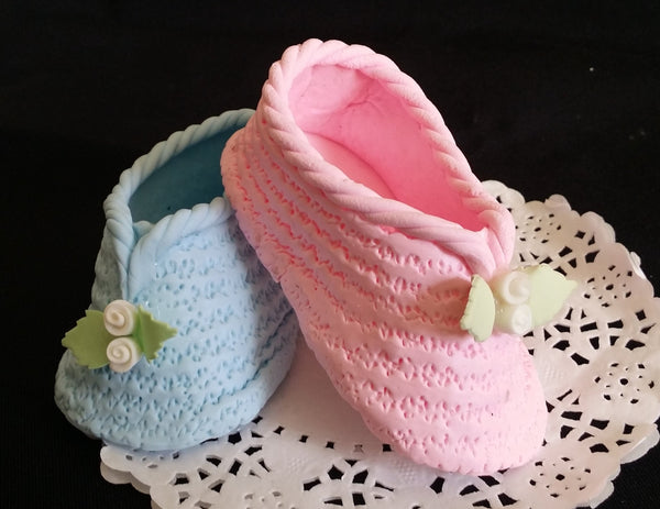 Baby Booties Cake Topper Baby Shower or Baptism Cake Decoration in Blue White Pink 2pcs