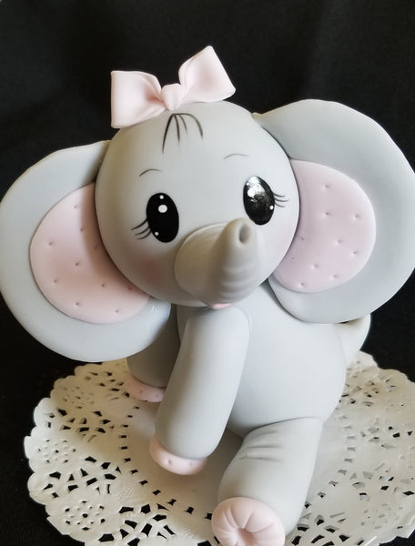 Cute Baby Elephant Cake Topper and Centerpiece Decoration with Head or Neck Bow