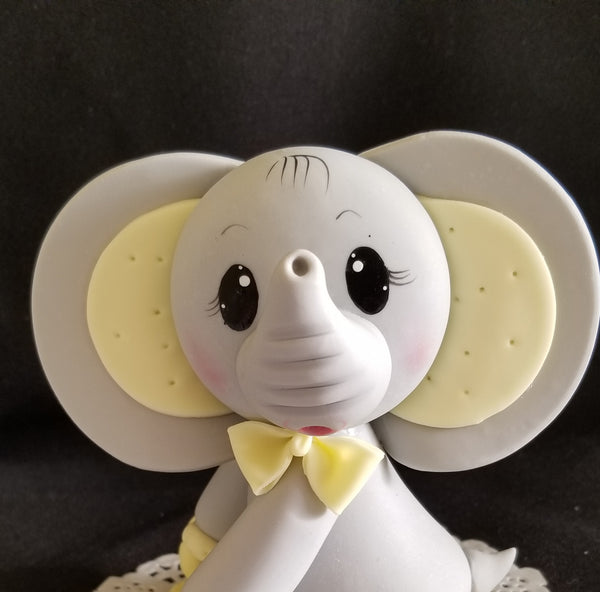 Cute Baby Elephant Cake Topper and Centerpiece Decoration with Head or Neck Bow