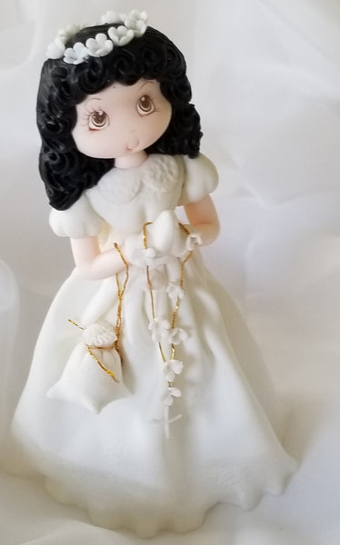 First Communion Cake topper and keepsake Communion Boy or Girl with a white Rosary - C T B