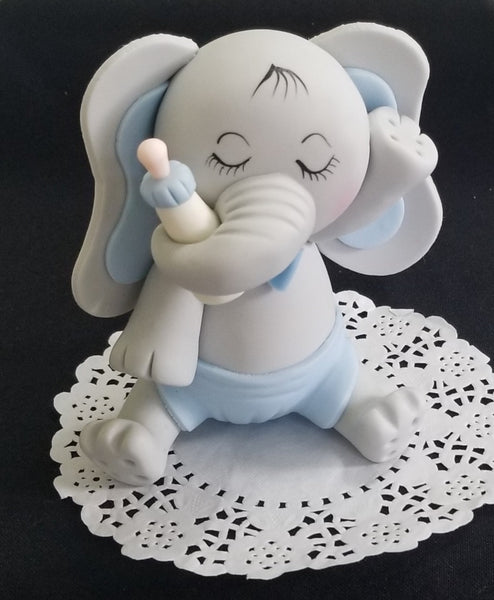 Baby Elephant Cake Topper in Gray with Pink, Yellow or Blue Decoration