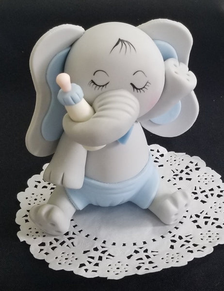 Baby Elephant Cake Topper in Gray with Pink, Yellow or Blue Decoration