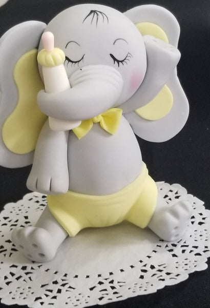 Baby Elephant Cake Topper in Gray with Pink, Yellow or Blue Decoration