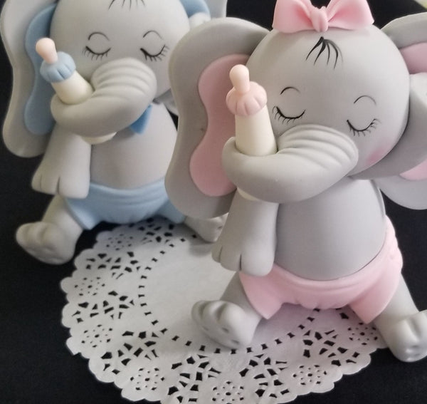 Baby Elephant Cake Topper in Gray with Pink, Yellow or Blue Decoration