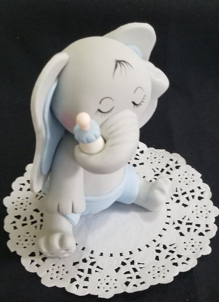 Baby Elephant Cake Topper in Gray with Pink, Yellow or Blue Decoration