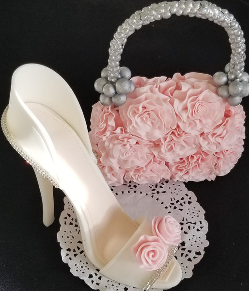 High Heels Cake Topper White Pink Shoe Cake Decoration Fancy Shoe and Purse Cake Topper