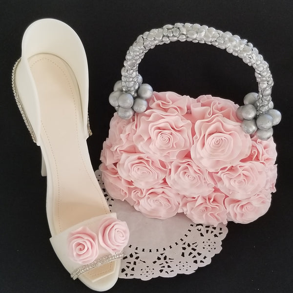 High Heels Cake Topper White Pink Shoe Cake Decoration Fancy Shoe and Purse Cake Topper