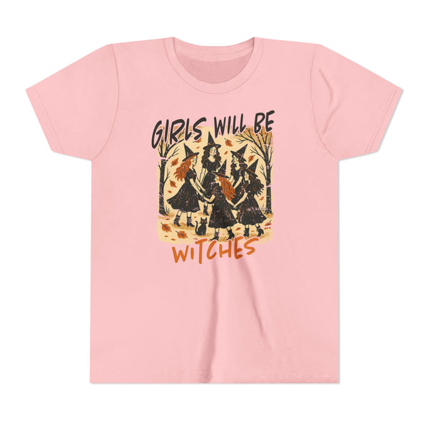 Girls Will Be Witches Shirt Vintage Halloween Witch Tee Funny Witch Tee Halloween Youth T-Shirt Witchy Vibes Shirt Halloween Witch Girls Top