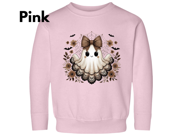 Halloween Ghost Sweatshirt, Halloween Ghost Winter Shirt, Toddler Lace Ghost Spooky Season Sweater Halloween Cute Girl Outfit Halloween Gift