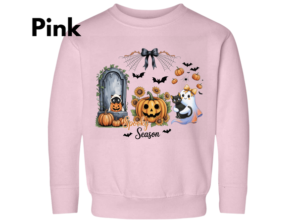 Halloween Black Cat & Ghost Sweatshirt, Halloween Ghost Sweater, Spooky Season Cat Winter Shirt Halloween Cute Girl Outfit Cats Sweatshirts