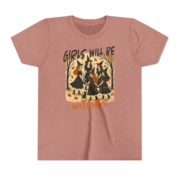 Girls Will Be Witches Shirt Vintage Halloween Witch Tee Funny Witch Tee Halloween Youth T-Shirt Witchy Vibes Shirt Halloween Witch Girls Top