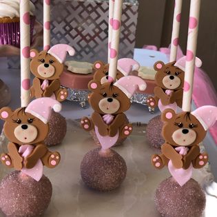 Baby Bear figurines with pink or blue details for Baby showers and Birthday decorations 12pcs
