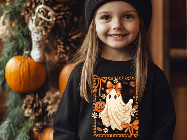 Lace Ghost Halloween Sweatshirt Kids Ghost Shirt Ghost Lover Sweatshirt Girl Halloween Sweater Cute Halloween Shirt Youth Vintage Sweatshirt