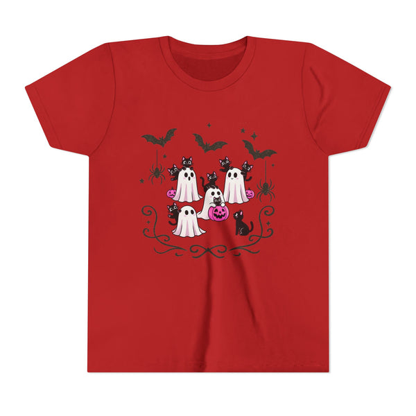 Ghost Cat Shirt, Girls Halloween T-Shirt, Halloween Ghost Cat Shirts Funny Black Cat Halloween Tee Cats Lovers Gift Youth Trick Treat Tshirt