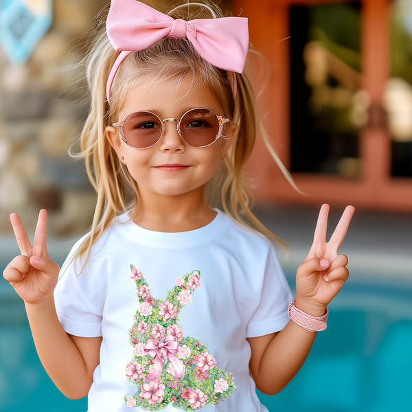 Coquette Bow Bunny Shirt, Cute Bunny T Shirt, Youth Coquette Easter Tee, Floral Rabbit Tee Cute Easter Shirt Happy Easter Day Gift for Girls