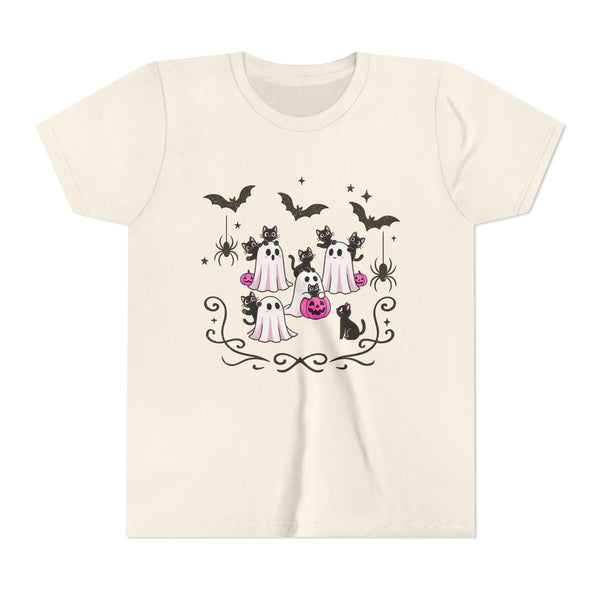 Ghost Cat Shirt, Girls Halloween T-Shirt, Halloween Ghost Cat Shirts Funny Black Cat Halloween Tee Cats Lovers Gift Youth Trick Treat Tshirt