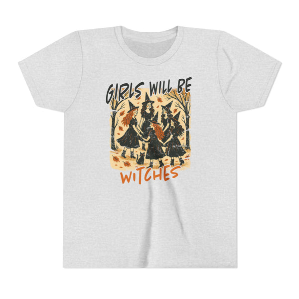 Girls Will Be Witches Shirt Vintage Halloween Witch Tee Funny Witch Tee Halloween Youth T-Shirt Witchy Vibes Shirt Halloween Witch Girls Top