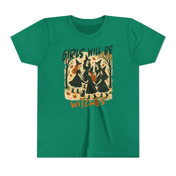 Girls Will Be Witches Shirt Vintage Halloween Witch Tee Funny Witch Tee Halloween Youth T-Shirt Witchy Vibes Shirt Halloween Witch Girls Top