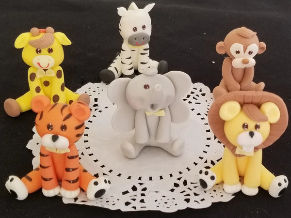 Jungle Safari Cake Toppers Zoo Animals Figurines with Gray Elephant 6pcs