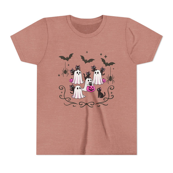 Ghost Cat Shirt, Girls Halloween T-Shirt, Halloween Ghost Cat Shirts Funny Black Cat Halloween Tee Cats Lovers Gift Youth Trick Treat Tshirt