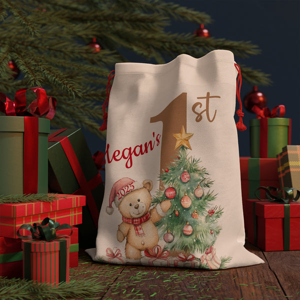 Baby's 1st Christmas Presents Sack Personalized Xmas Gift, Large Bags Kids Custom Xmas Tote Baby's First Christmas Sack Multiples Gift Sacks
