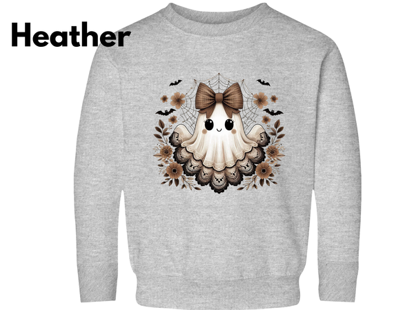 Halloween Ghost Sweatshirt, Halloween Ghost Winter Shirt, Toddler Lace Ghost Spooky Season Sweater Halloween Cute Girl Outfit Halloween Gift