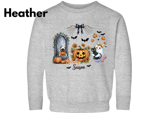 Halloween Black Cat & Ghost Sweatshirt, Halloween Ghost Sweater, Spooky Season Cat Winter Shirt Halloween Cute Girl Outfit Cats Sweatshirts