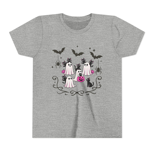 Ghost Cat Shirt, Girls Halloween T-Shirt, Halloween Ghost Cat Shirts Funny Black Cat Halloween Tee Cats Lovers Gift Youth Trick Treat Tshirt
