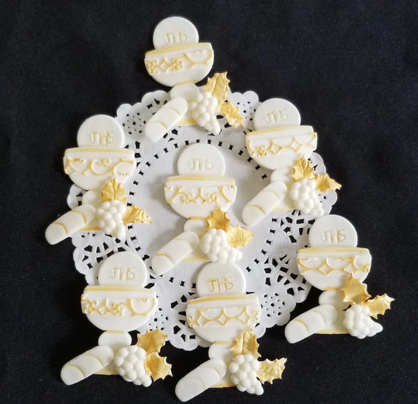 Chalice Cupcake Toppers Communion Figurines White and Gold Chalice Favors 12pcs