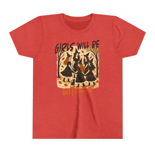 Girls Will Be Witches Shirt Vintage Halloween Witch Tee Funny Witch Tee Halloween Youth T-Shirt Witchy Vibes Shirt Halloween Witch Girls Top