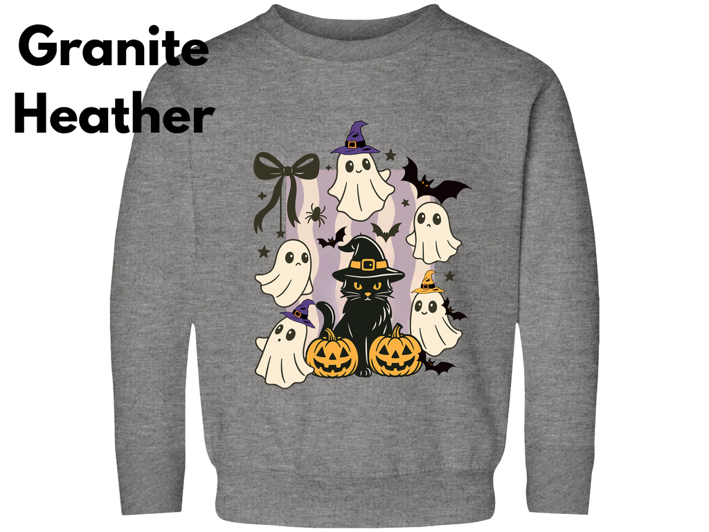 Halloween Ghost Cat Sweatshirt, Halloween Black Cat Winter Shirt Toddler Ghost Spooky Season Outfit Halloween Cute Sweater Halloween Gifts
